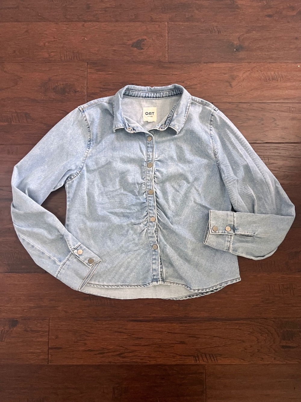 Oat New York Light-wash Denim Pucker Blouse Size XL
